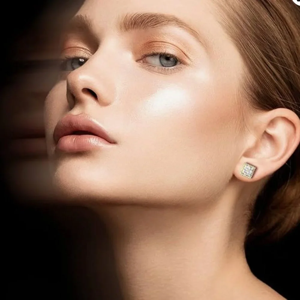 Gold Plated Stud Earrings Cubic Zirconia Stones